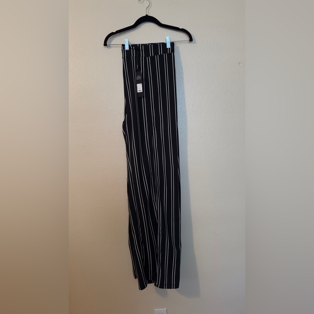 Fashion Nova Men's Black and White Striped Dress Pants